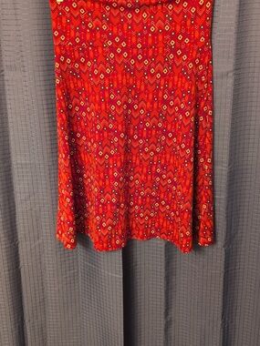 LuLaRoe Maroon, Orange, Black and Cream Geometric Pattern A-Line Skirt L